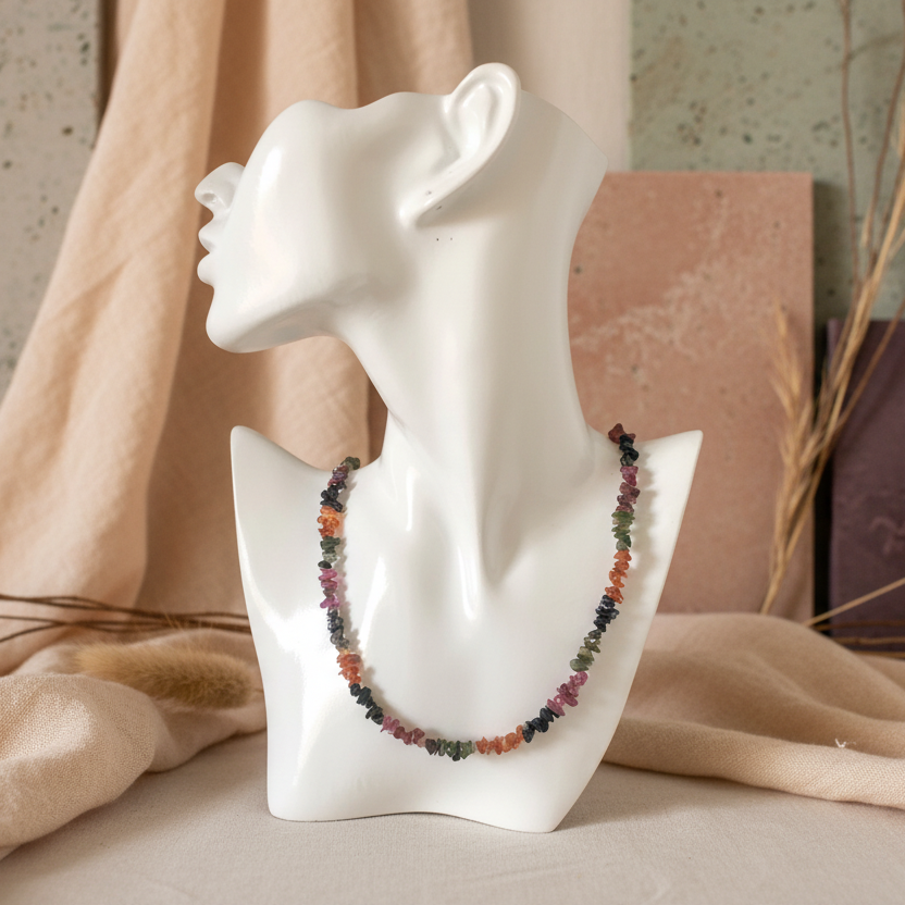 Watermelon Tourmaline Chip Necklace - Handmade, One-of-A-Kind - Silver Chamber Jewellery Store