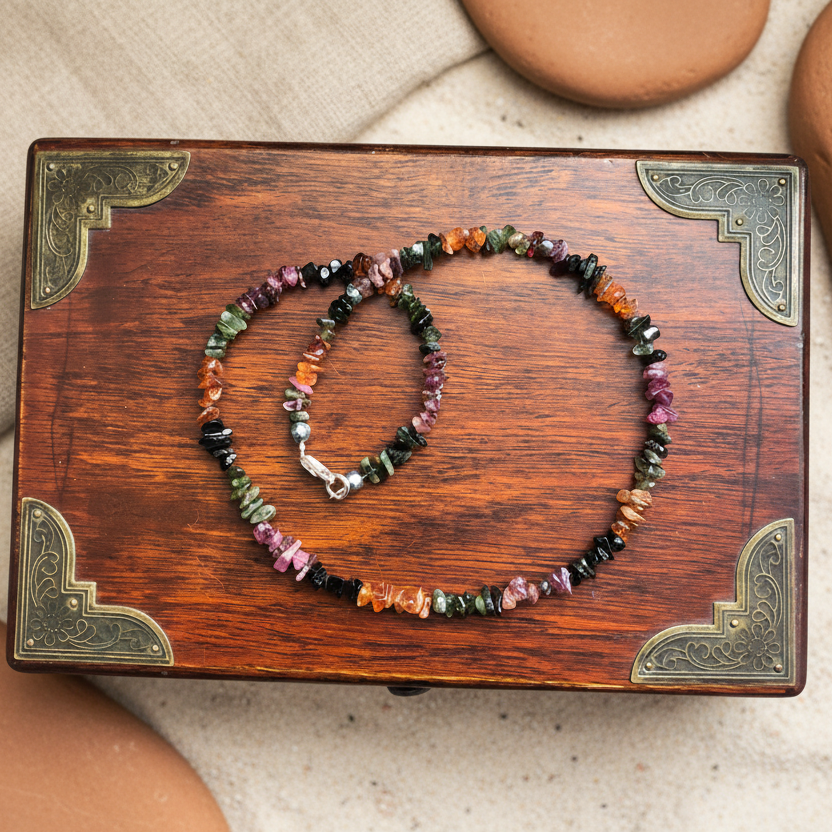 Watermelon Tourmaline Chip Necklace - Handmade, One-of-A-Kind - Silver Chamber Jewellery Store