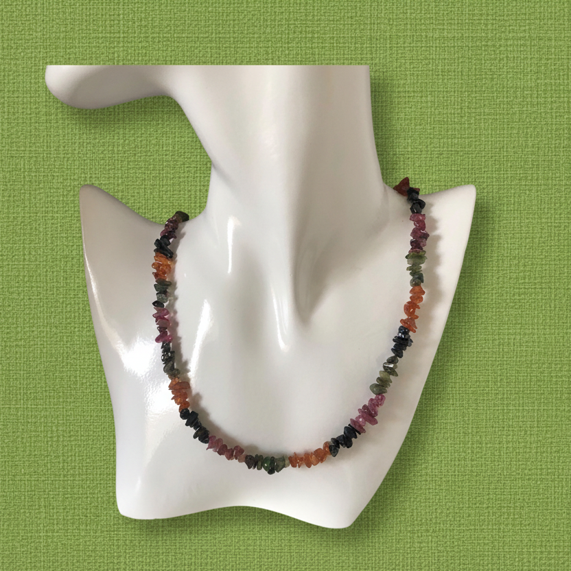 Watermelon Tourmaline Chip Necklace - Handmade, One-of-A-Kind - Silver Chamber Jewellery Store