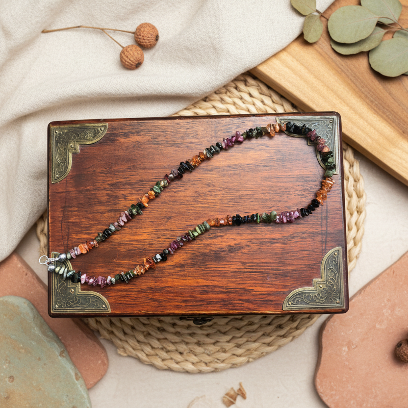 Watermelon Tourmaline Chip Necklace - Handmade, One-of-A-Kind - Silver Chamber Jewellery Store