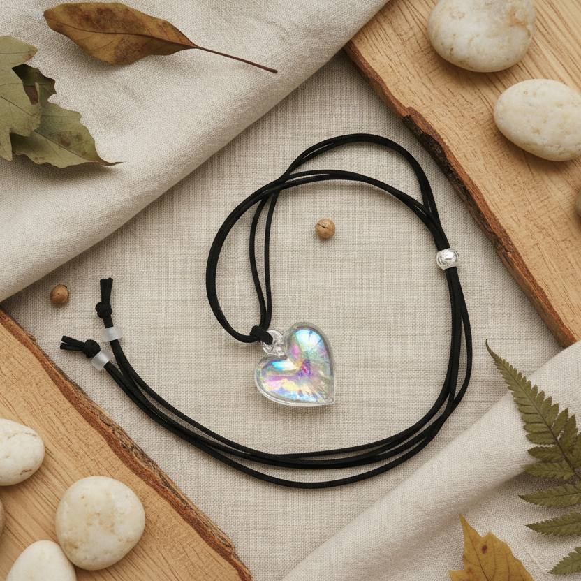 AB Glass Heart Pendant Necklace - Handmade, One-of-A-Kind - Silver Chamber Jewellery Store