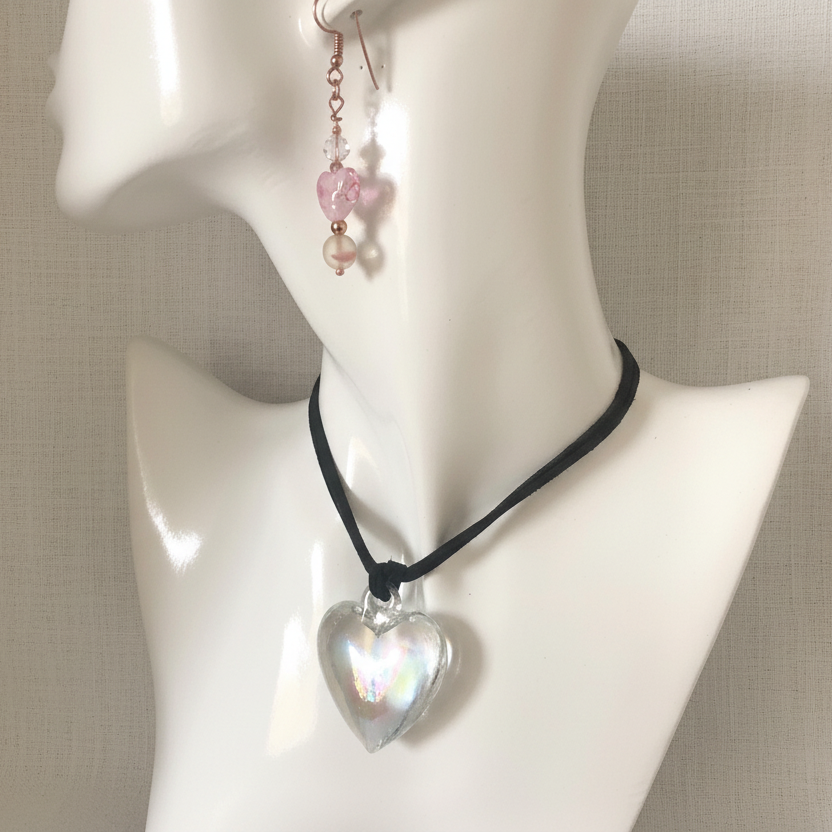 AB Glass Heart Pendant Necklace