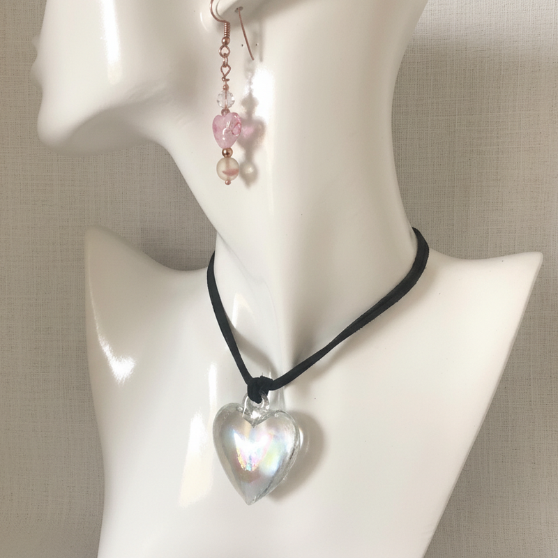 AB Glass Heart Pendant Necklace - Handmade, One-of-A-Kind - Silver Chamber Jewellery Store