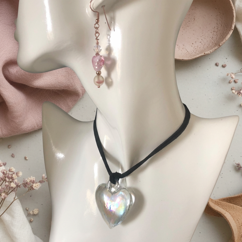 AB Glass Heart Pendant Necklace - Handmade, One-of-A-Kind - Silver Chamber Jewellery Store