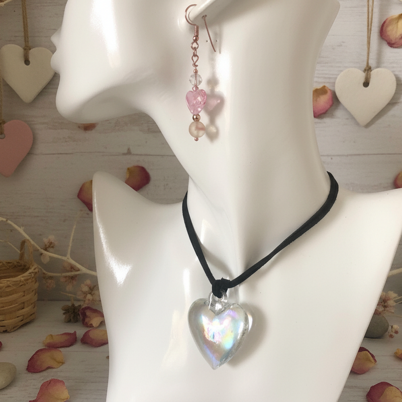 AB Glass Heart Pendant Necklace - Handmade, One-of-A-Kind - Silver Chamber Jewellery Store