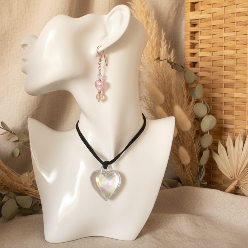 AB Glass Heart Pendant Necklace