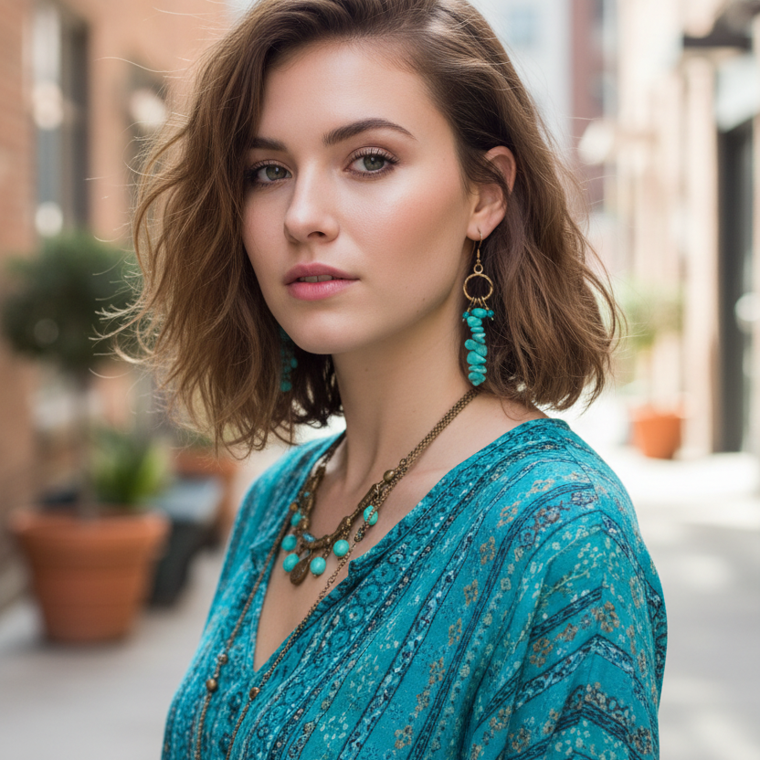 Amazonite Antique Bronze Dangle Earrings