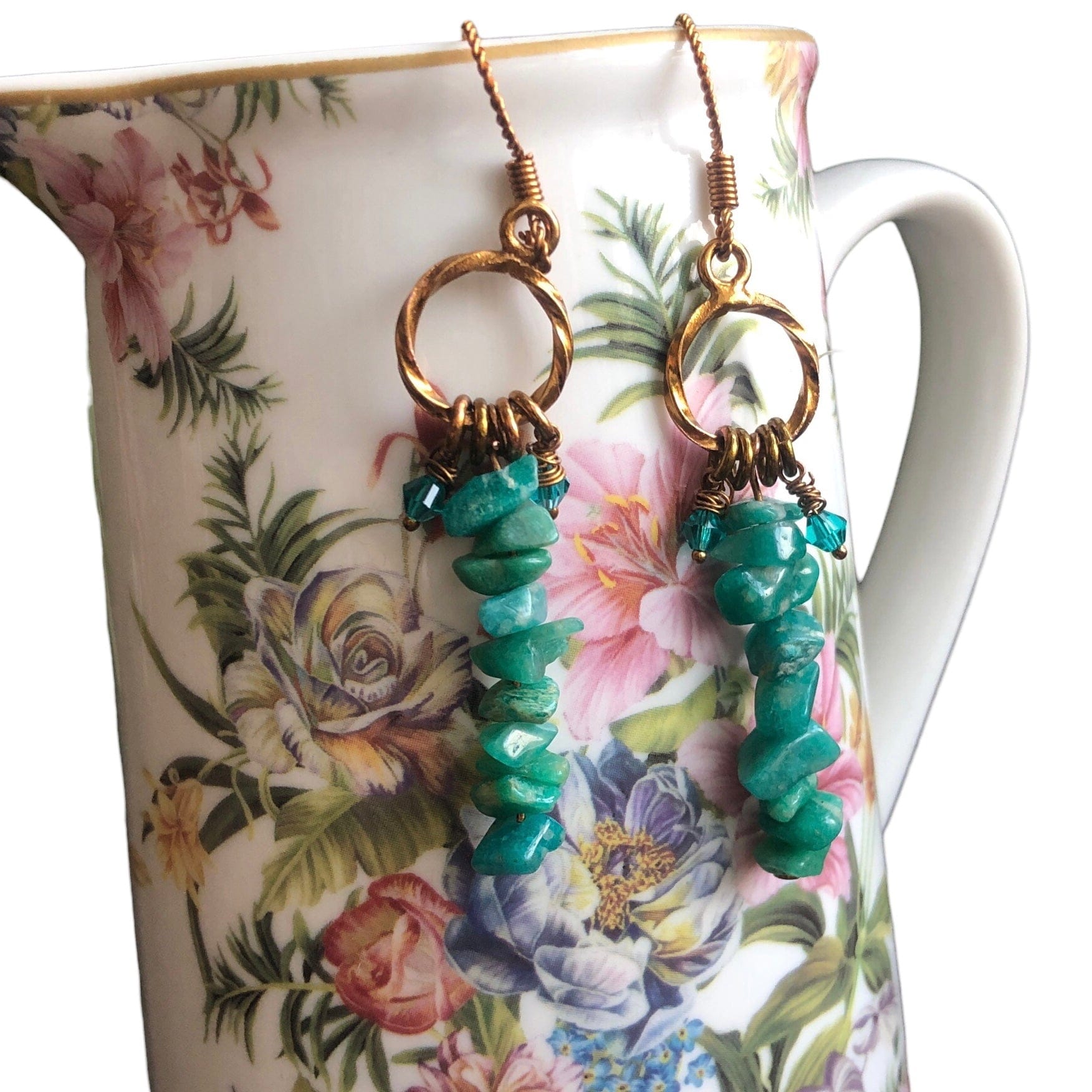 Amazonite Antique Bronze Dangle Earrings Silver Chamber Jewellery Store