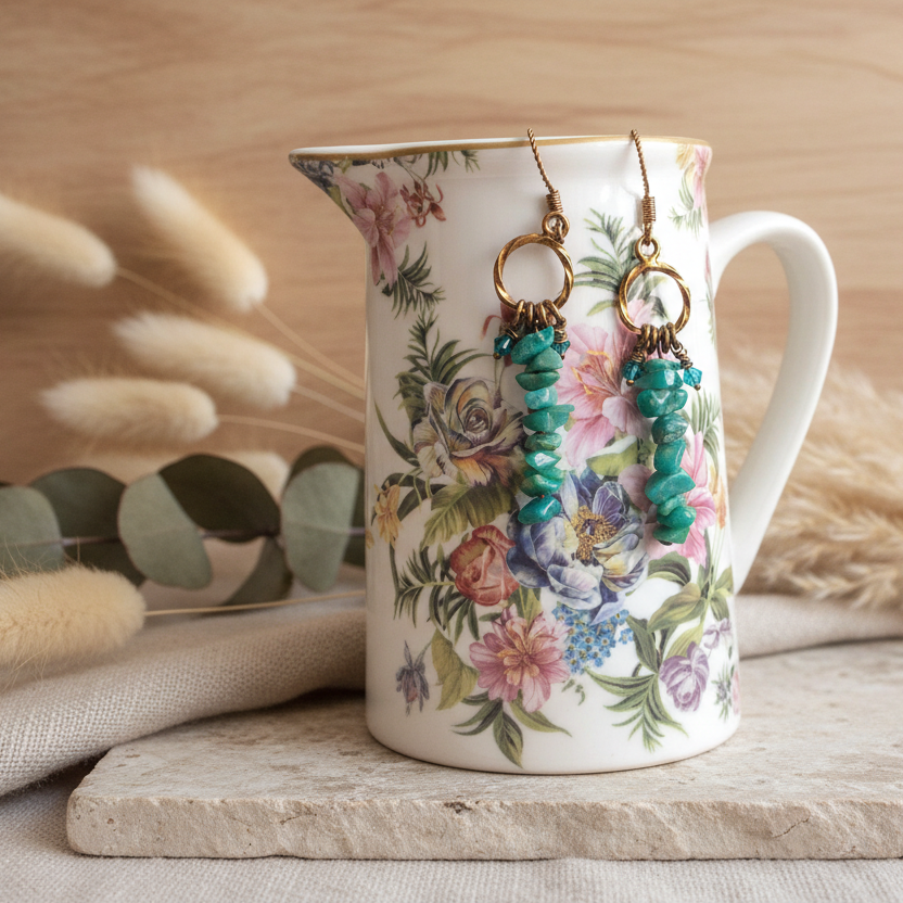 Amazonite Antique Bronze Dangle Earrings Silver Chamber Jewellery Store