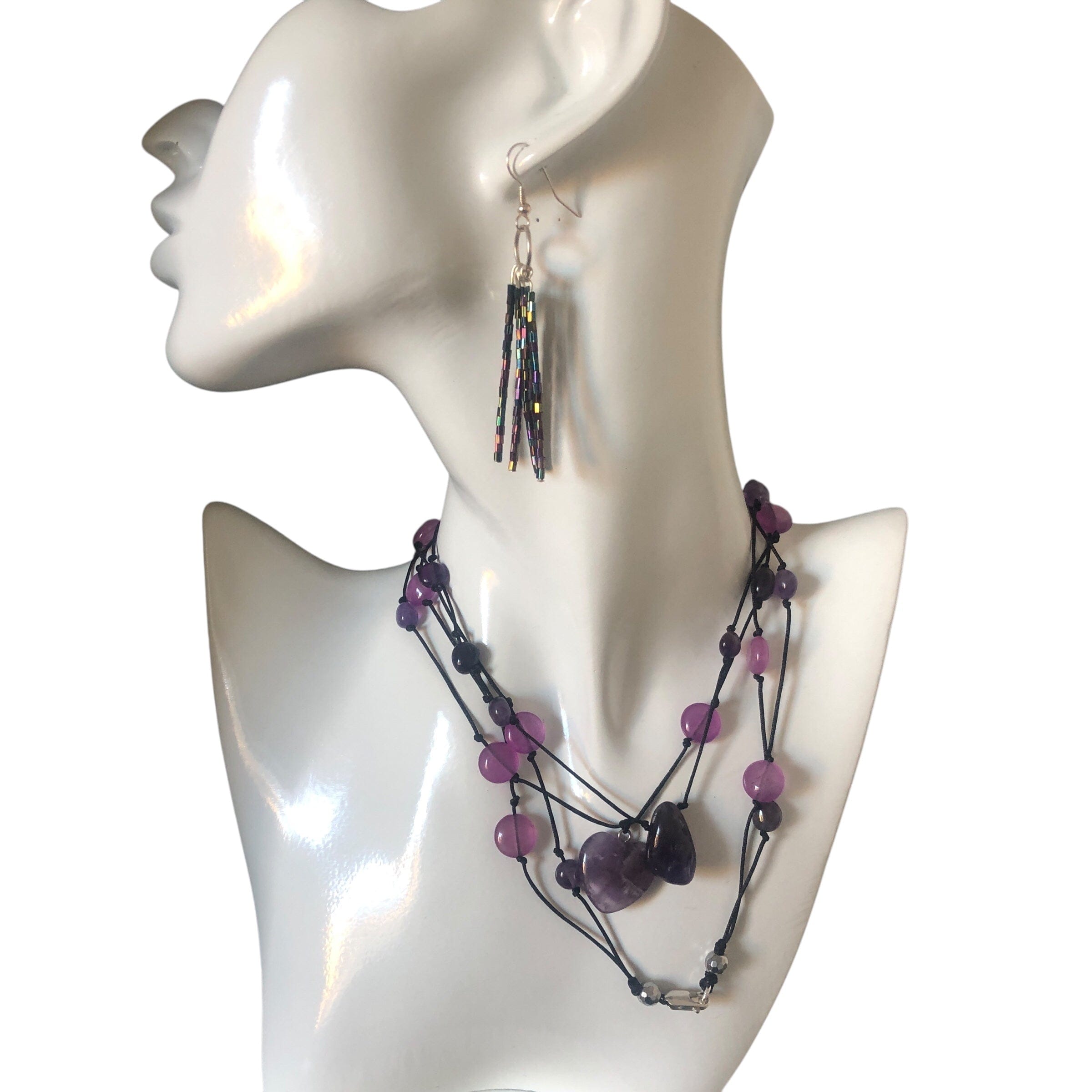 Amethyst and Black Thread Beaded Necklace Silver Chamber Jewellery Store