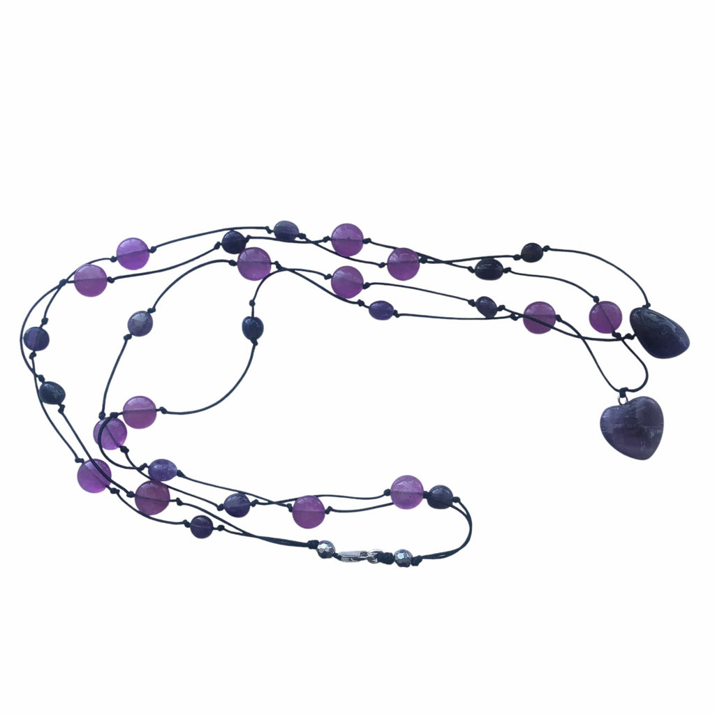 Amethyst and Black Thread Beaded Necklace Silver Chamber Jewellery Store