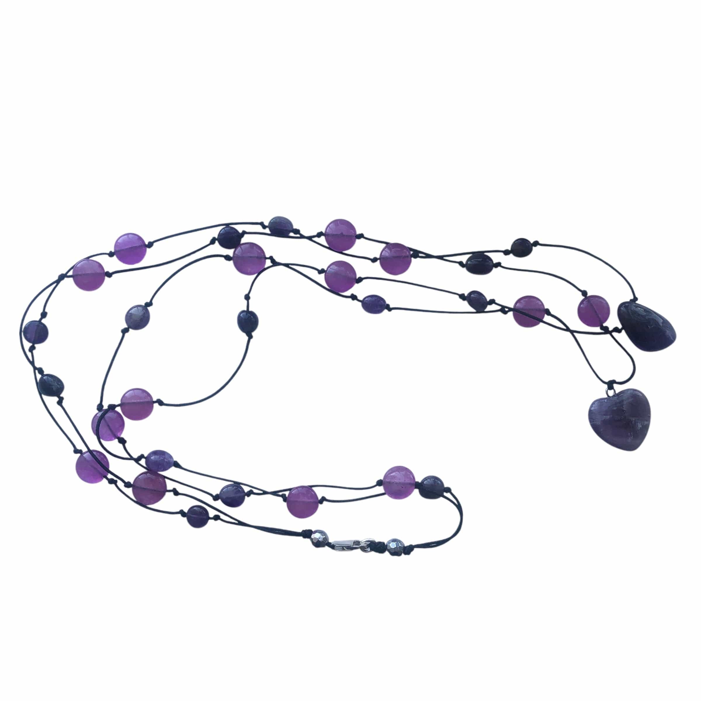 Amethyst and Black Thread Beaded Necklace Silver Chamber Jewellery Store