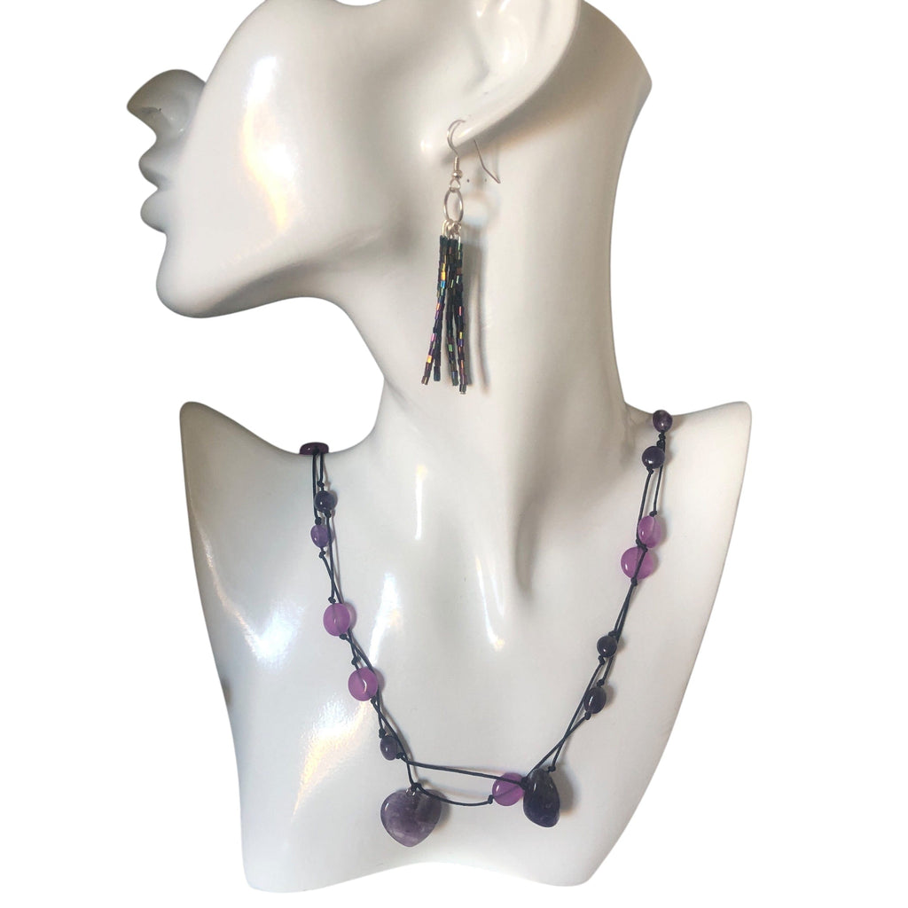 Amethyst and Black Thread Beaded Necklace Silver Chamber Jewellery Store