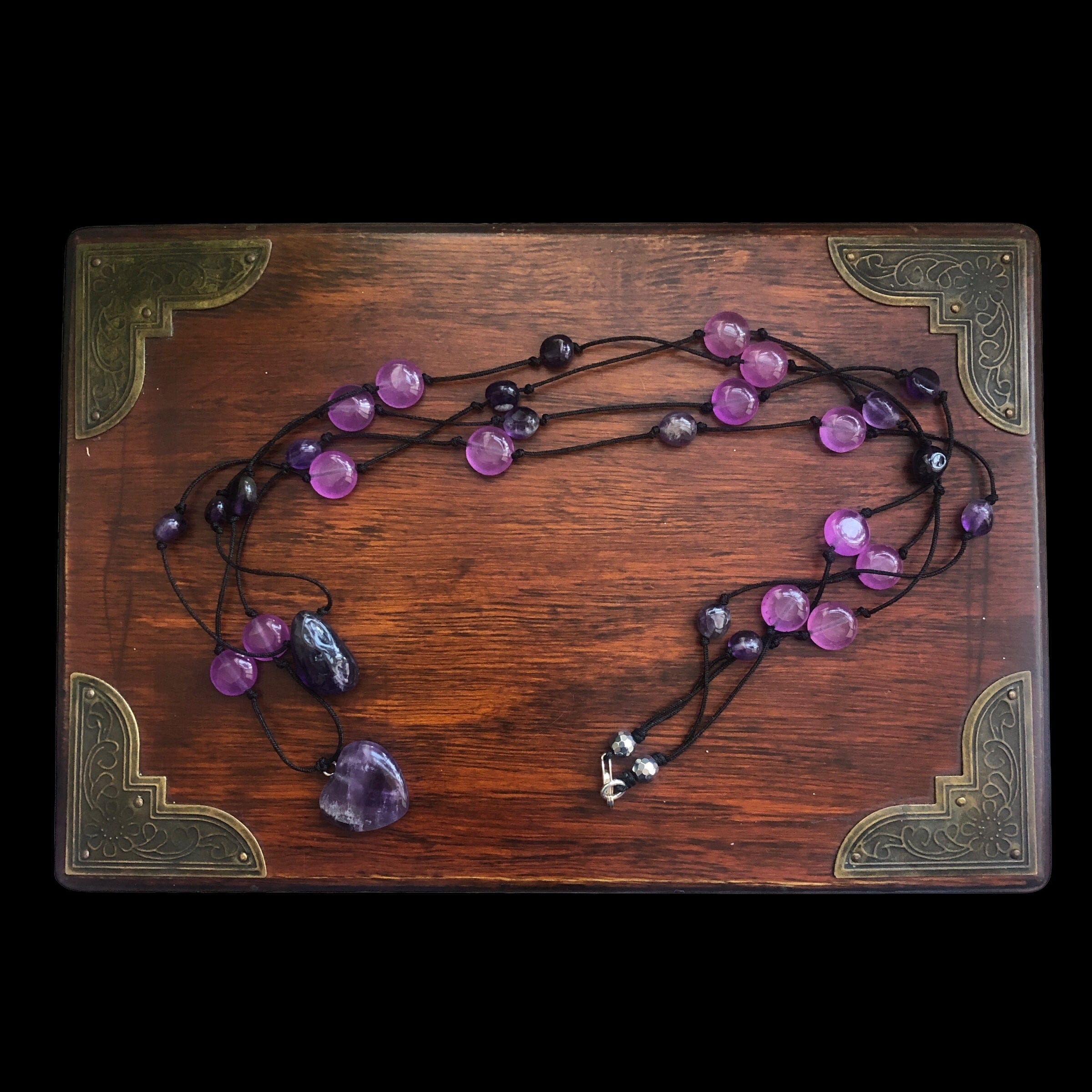 Amethyst and Black Thread Beaded Necklace Silver Chamber Jewellery Store