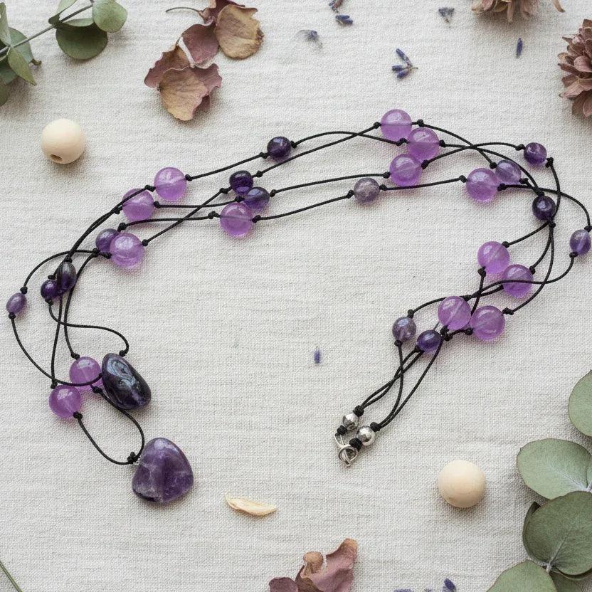 Amethyst and Black Thread Beaded Necklace - Silver Chamber Jewellery Store