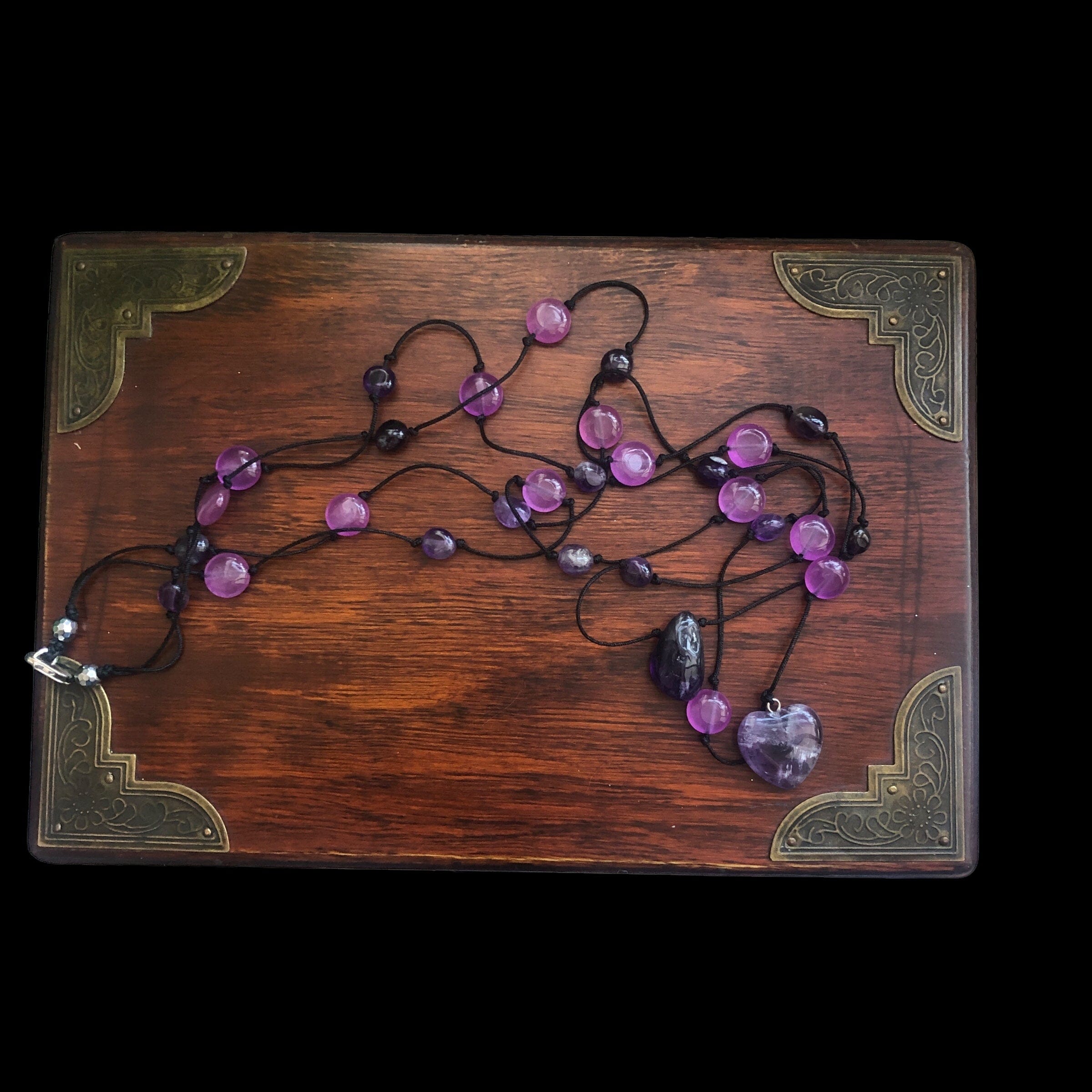 Amethyst and Black Thread Beaded Necklace Silver Chamber Jewellery Store