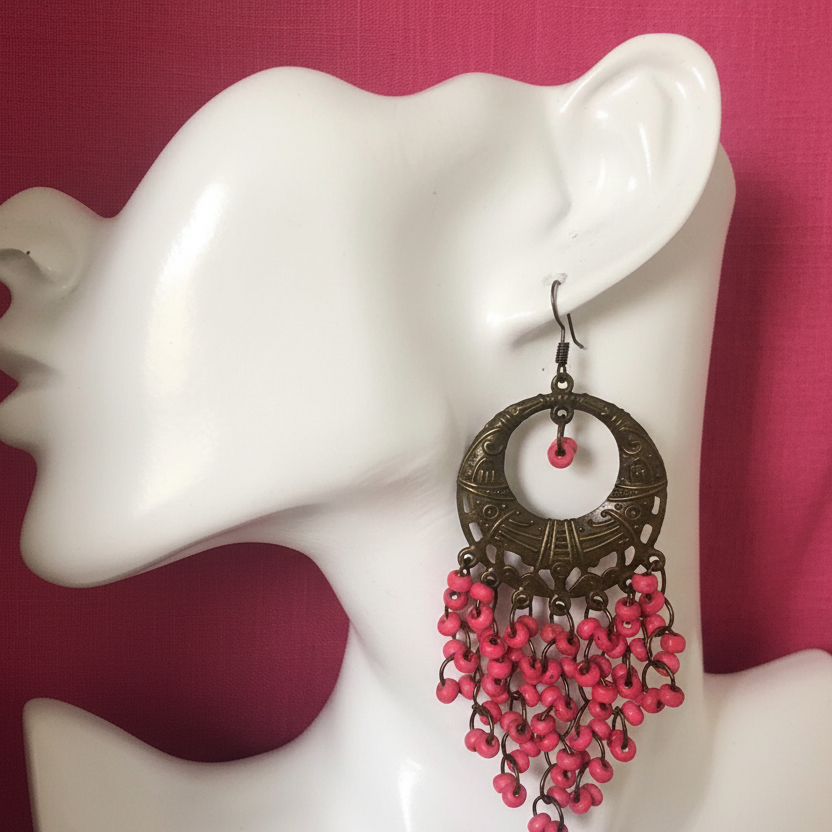 Antic Brass Beaded Hoop Earrings