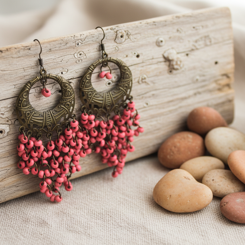 Antic Brass Beaded Hoop Earrings