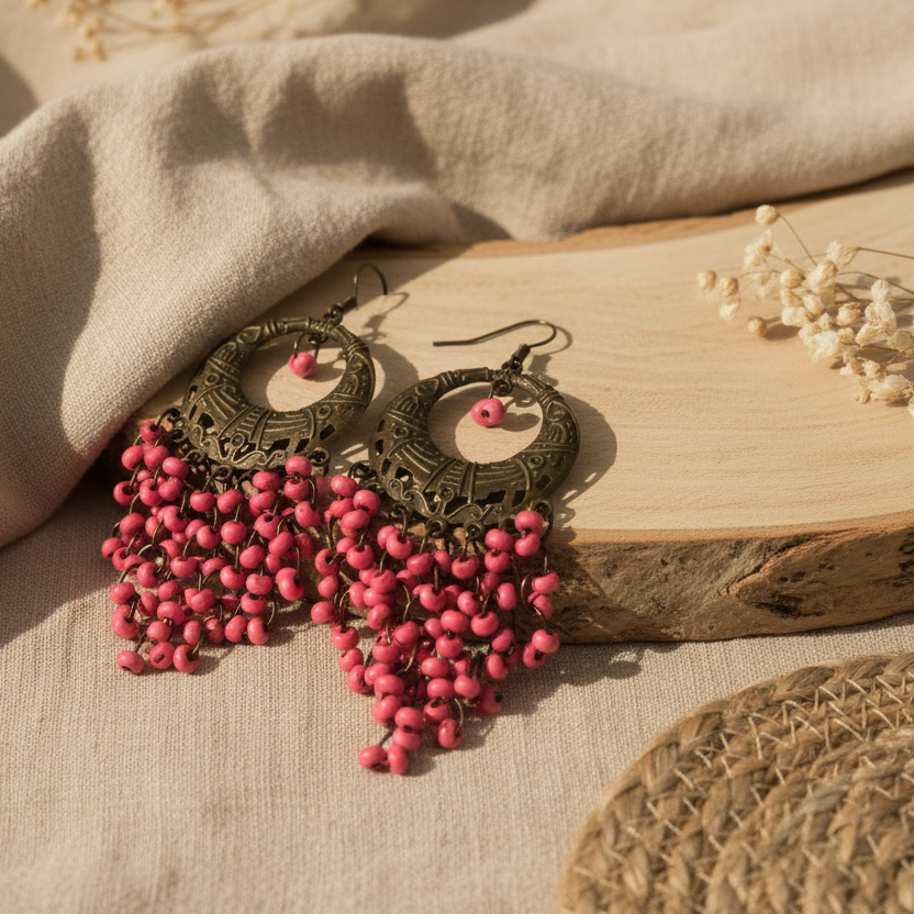 Antic Brass Beaded Hoop Earrings