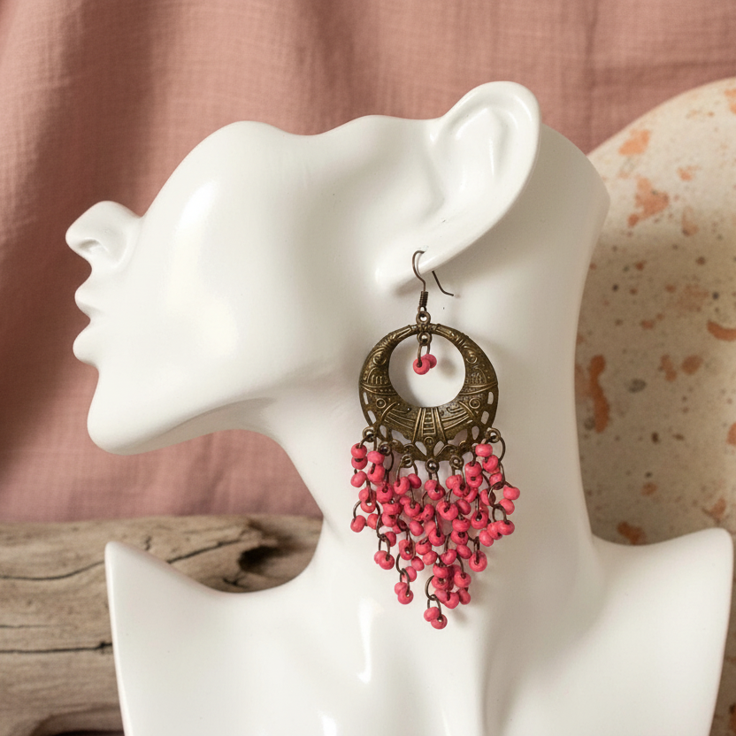 Antic Brass Beaded Hoop Earrings