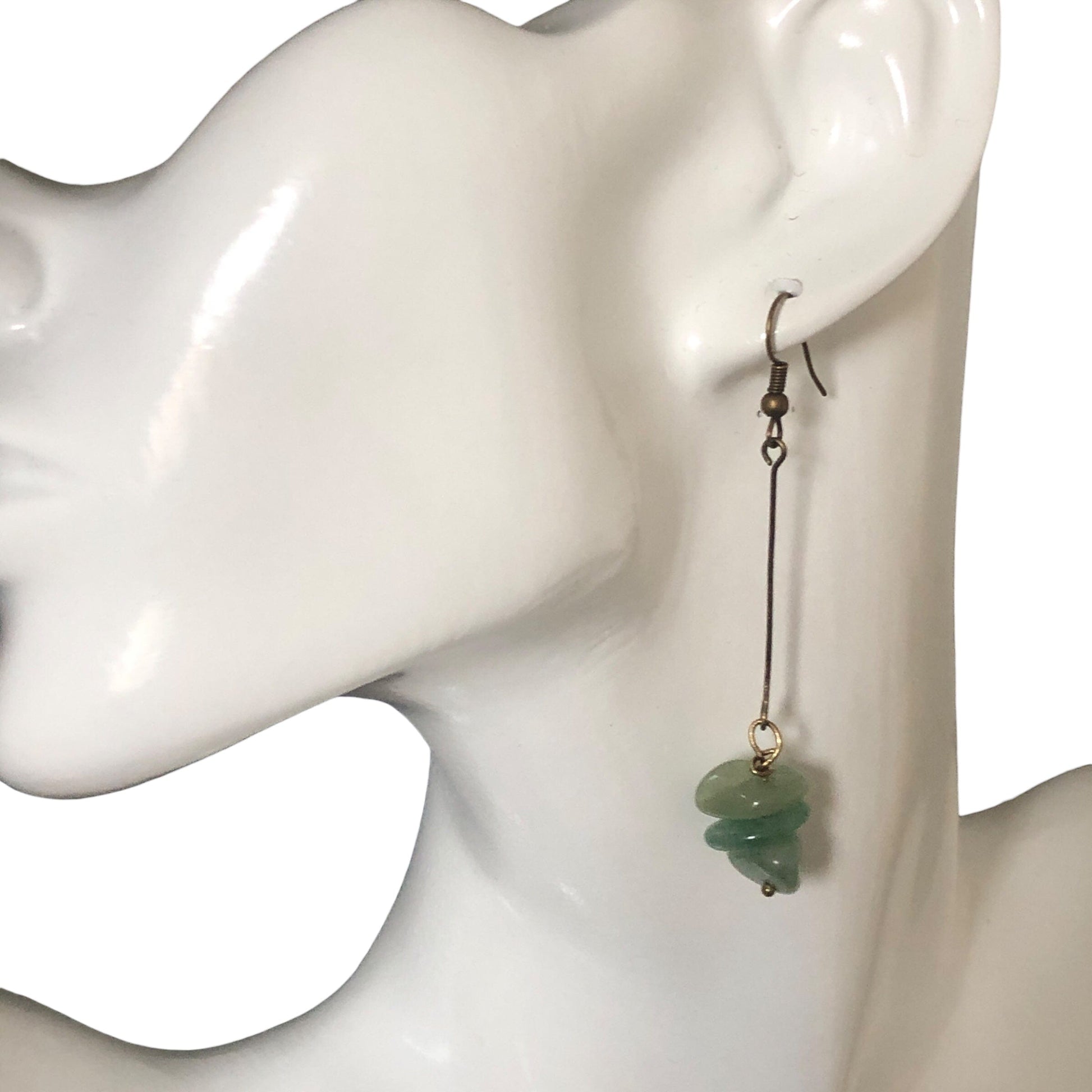 Antique Bronze Long Aventurine Earrings Silver Chamber Jewellery Store