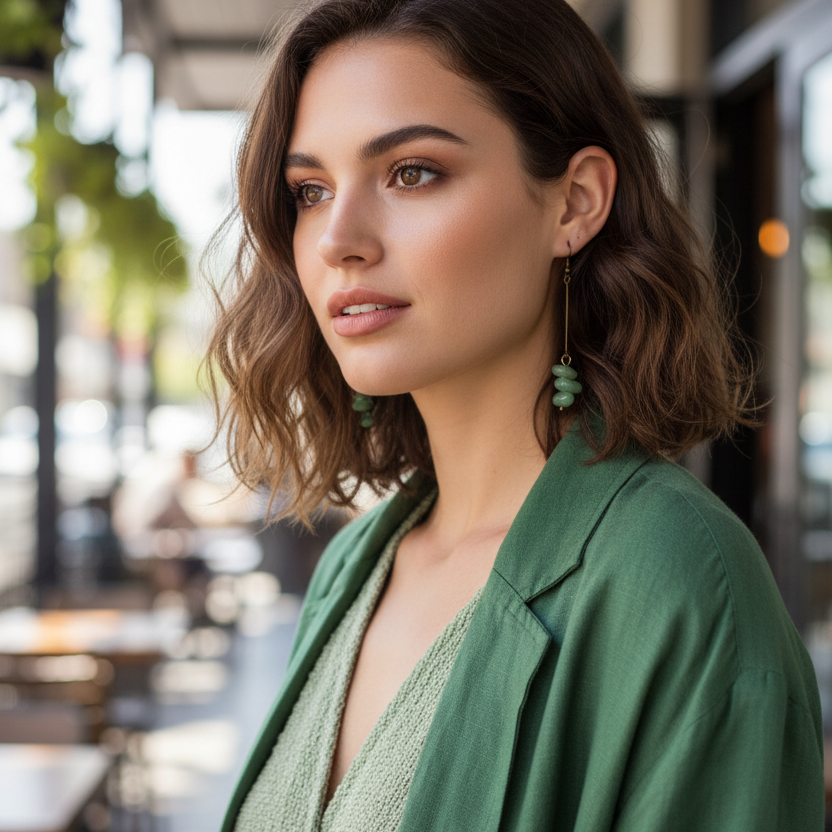 Antique Bronze Long Aventurine Earrings