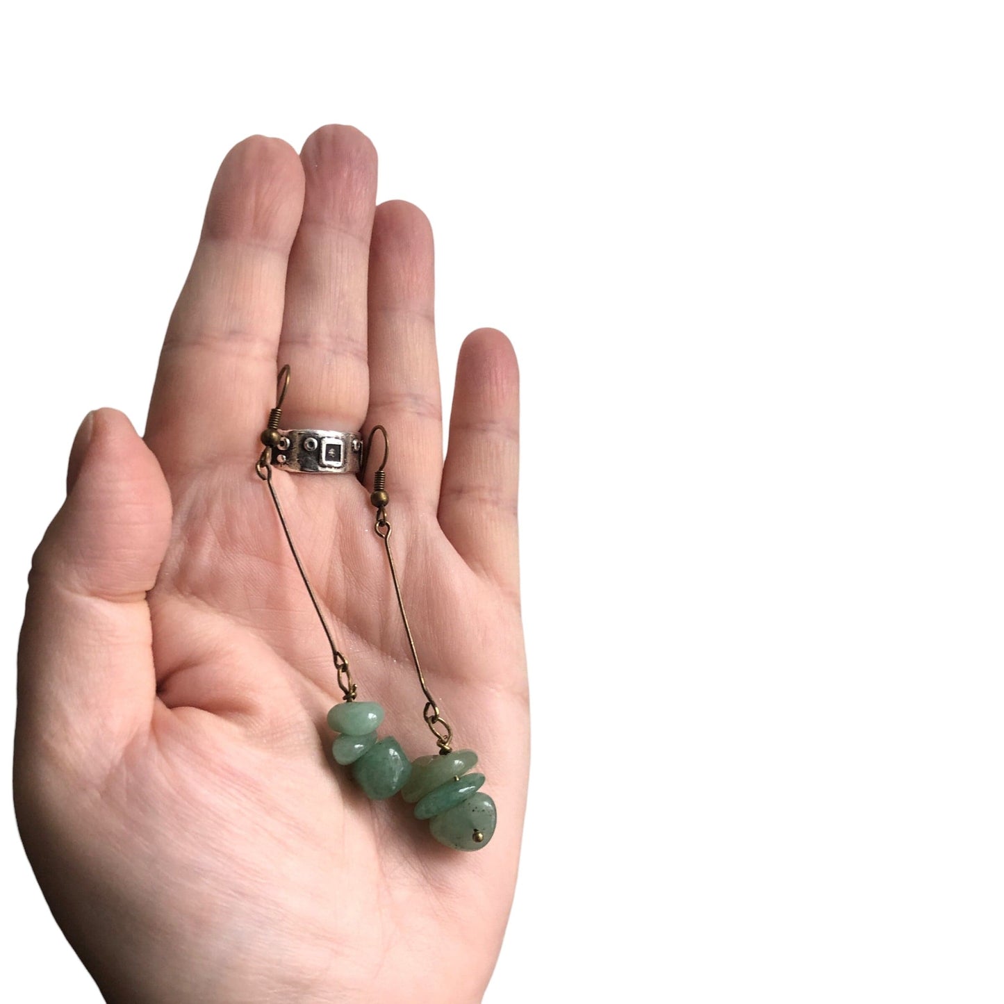 Antique Bronze Long Aventurine Earrings Silver Chamber Jewellery Store