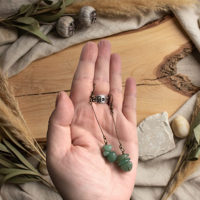 Antique Bronze Long Aventurine Earrings