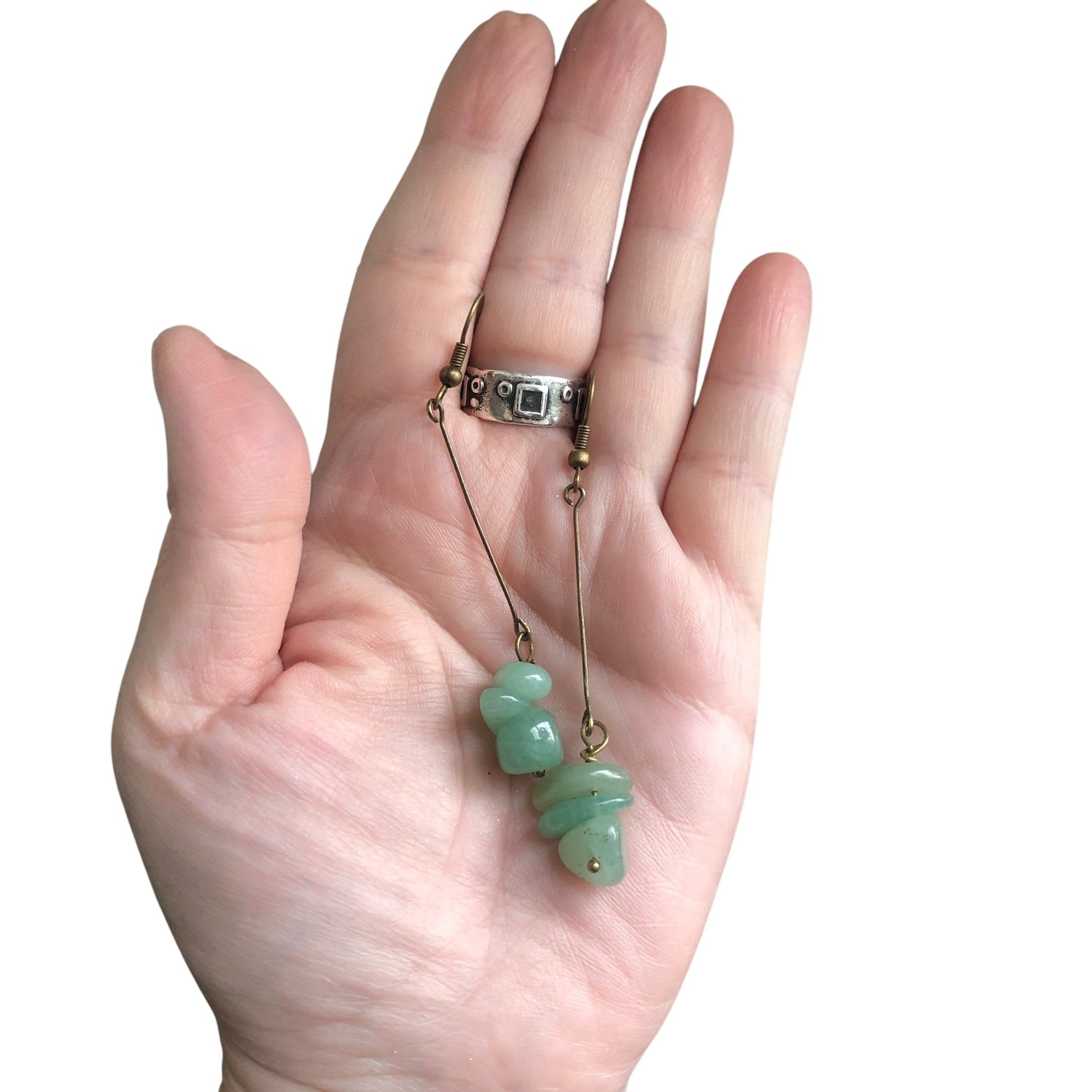 Antique Bronze Long Aventurine Earrings Silver Chamber Jewellery Store