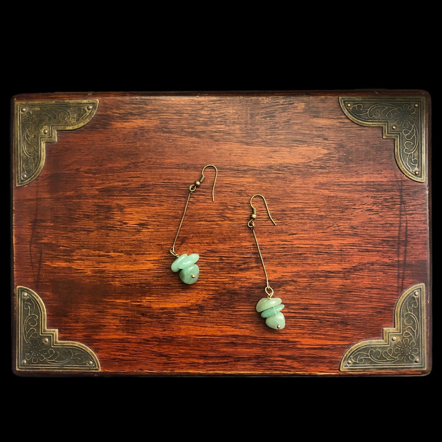 Antique Bronze Long Aventurine Earrings Silver Chamber Jewellery Store