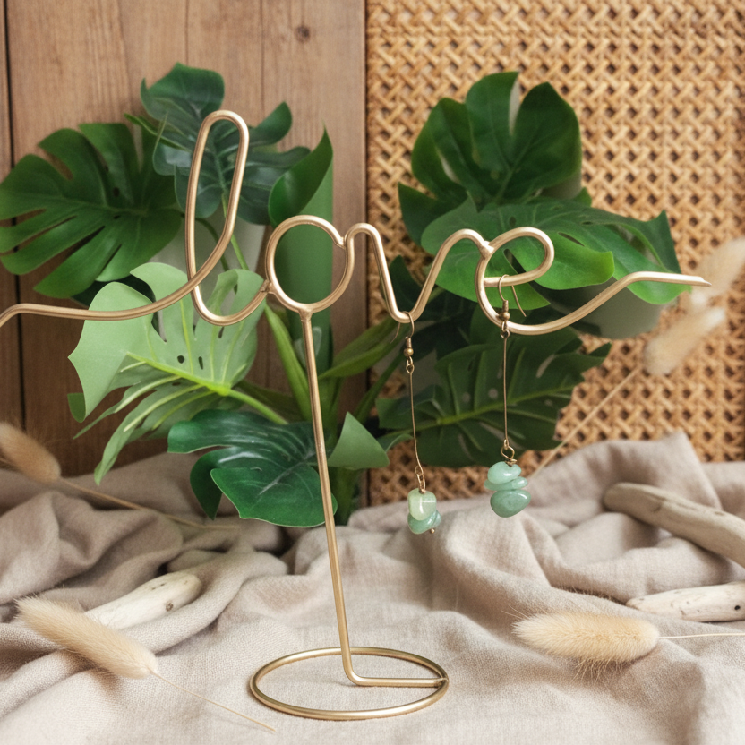 Antique Bronze Long Aventurine Earrings