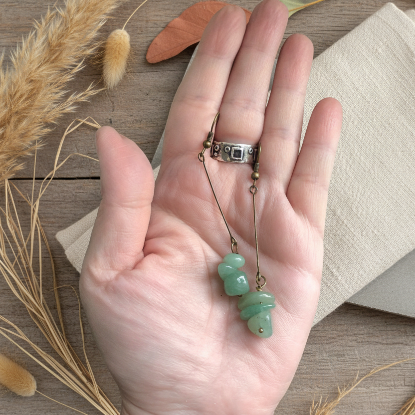 Antique Bronze Long Aventurine Earrings