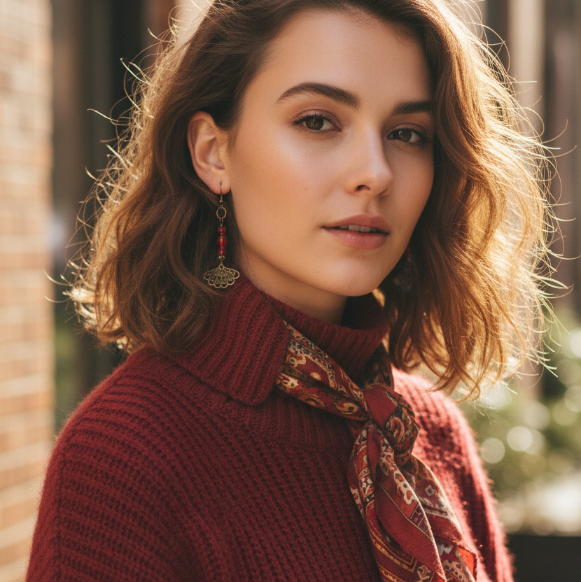 Antique Bronze Red Glass Earrings