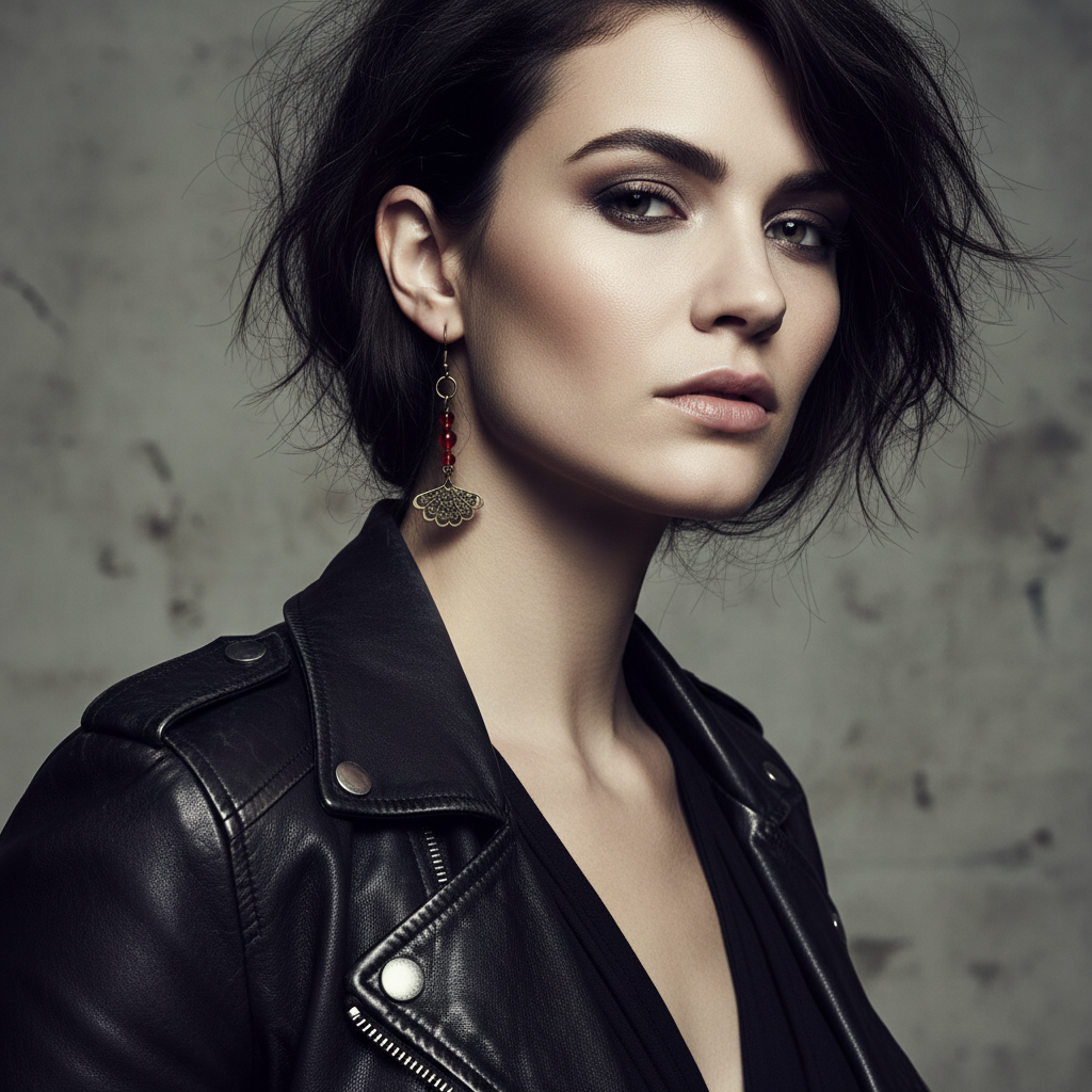 Antique Bronze Red Glass Earrings