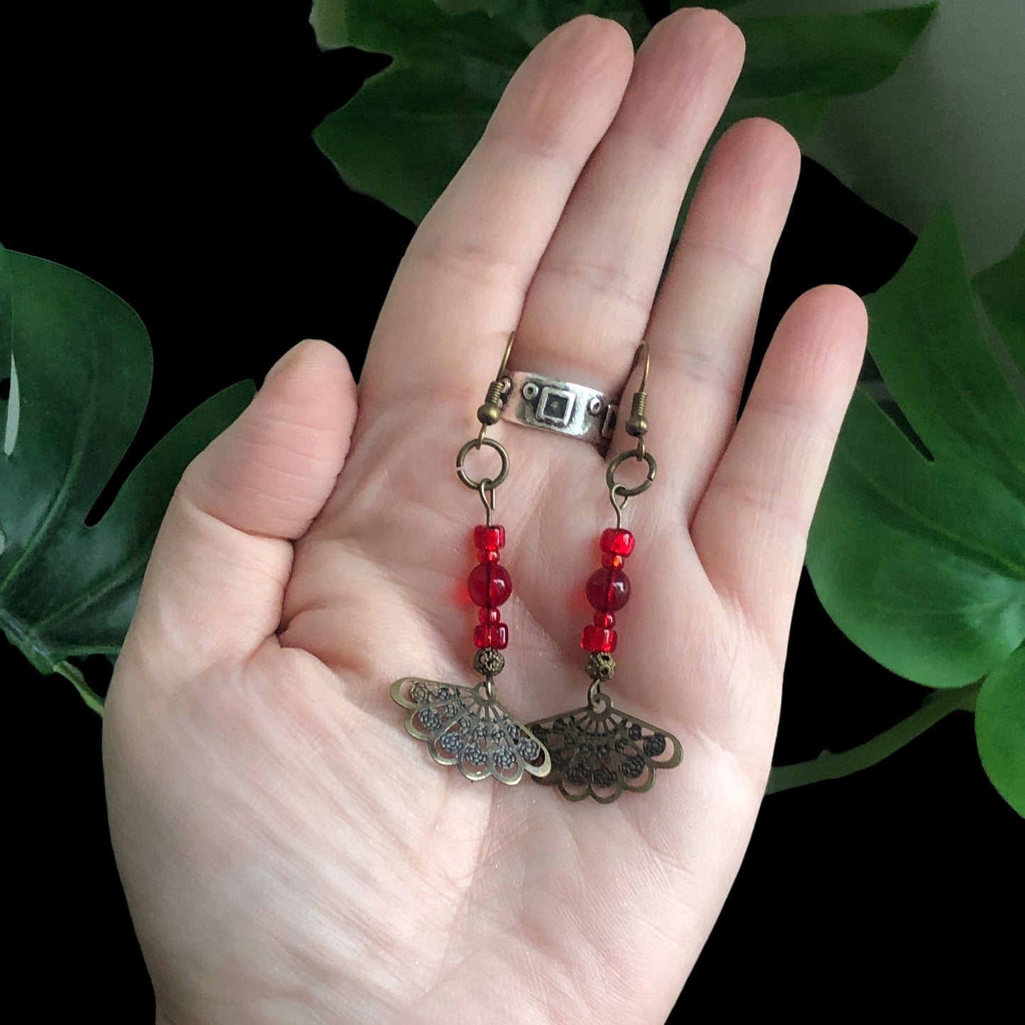 Antique Bronze Red Glass Earrings Silver Chamber Jewellery Store