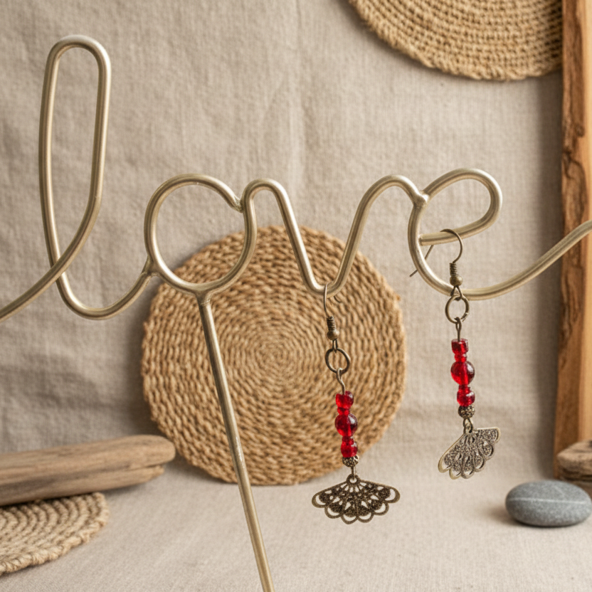 Antique Bronze Red Glass Earrings