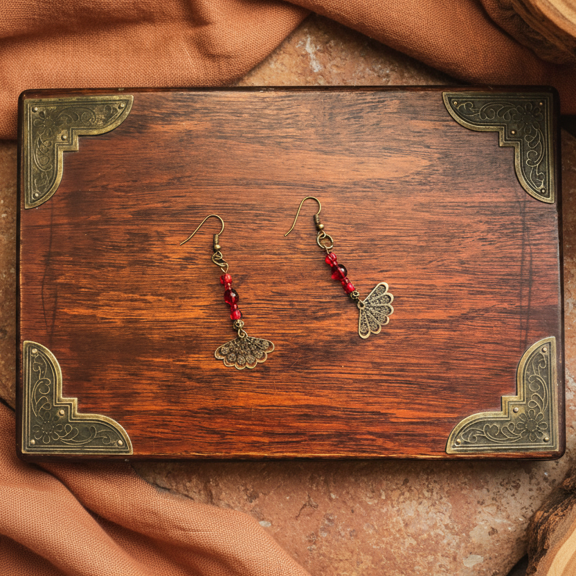 Antique Bronze Red Glass Earrings