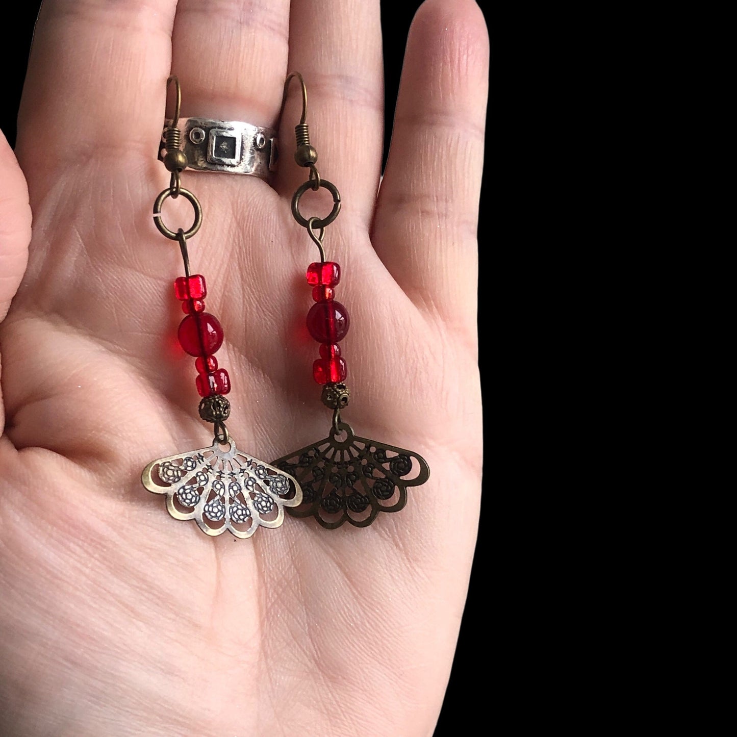 Antique Bronze Red Glass Earrings Silver Chamber Jewellery Store