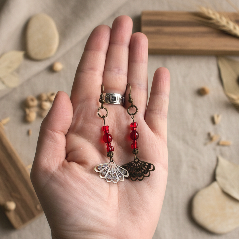 Antique Bronze Red Glass Earrings