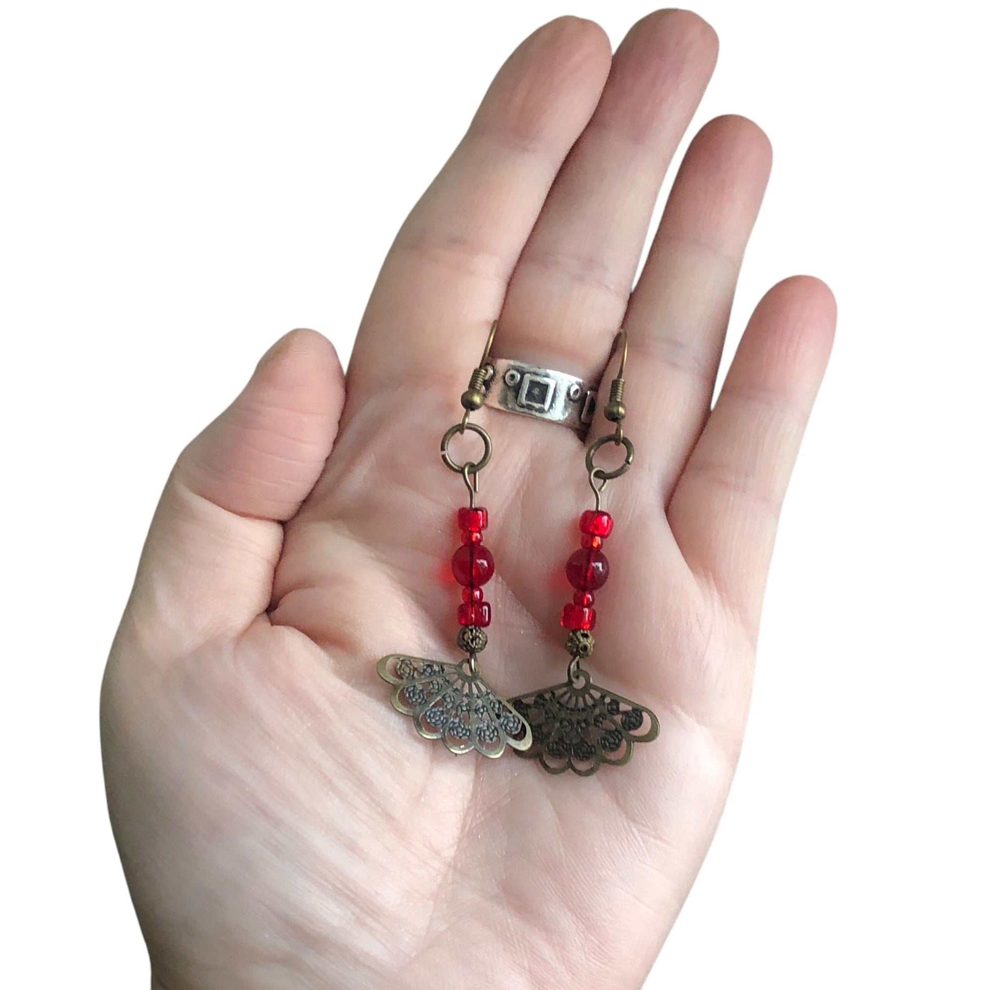 Antique Bronze Red Glass Earrings Silver Chamber Jewellery Store