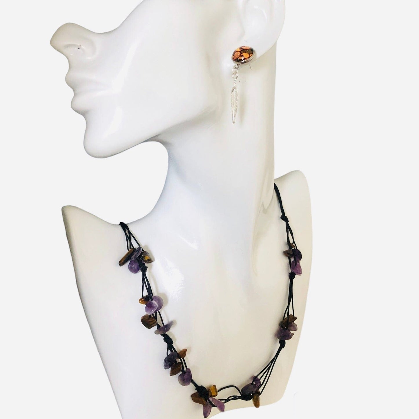 Beaded Necklace with Amethyst and Tiger Eye Chips Silver Chamber Jewellery Store