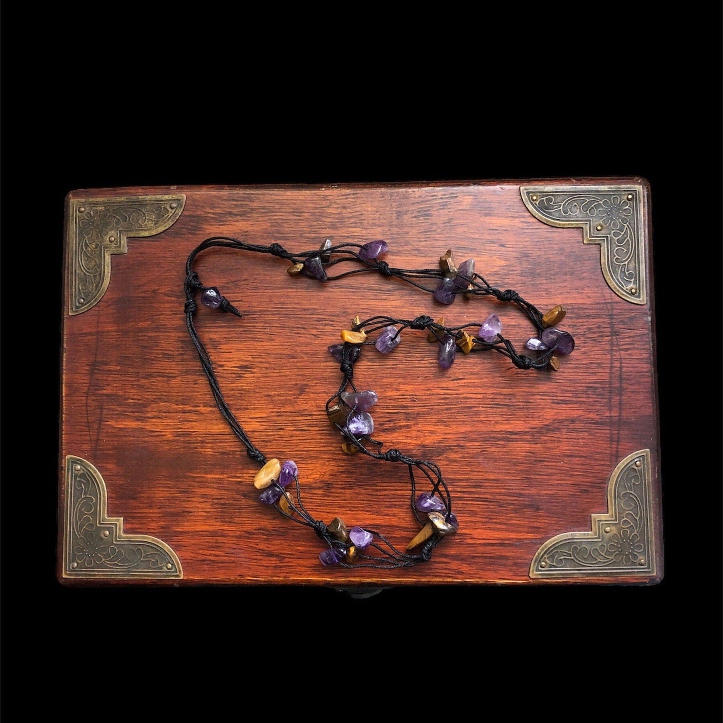 Beaded Necklace with Amethyst and Tiger Eye Chips Silver Chamber Jewellery Store