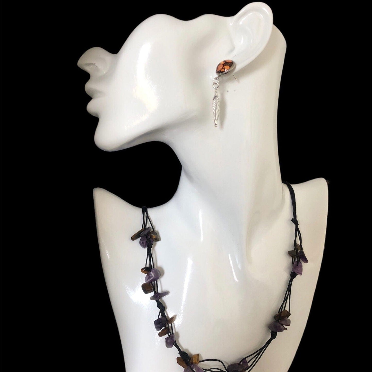 Beaded Necklace with Amethyst and Tiger Eye Chips Silver Chamber Jewellery Store