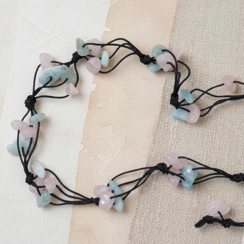 Beaded Necklace with Aquamarine and Rose Quartz