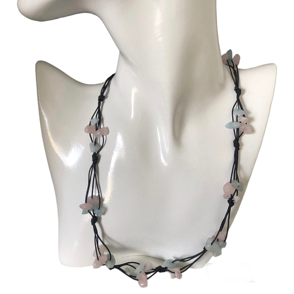 Beaded Necklace with Aquamarine and Rose Quartz Silver Chamber Jewellery Store