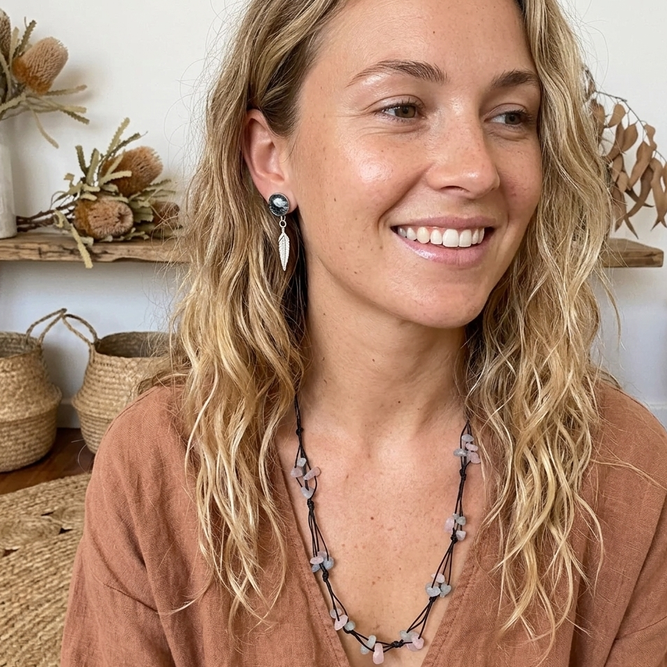 Beaded Necklace with Aquamarine and Rose Quartz - Silver Chamber Jewellery Store