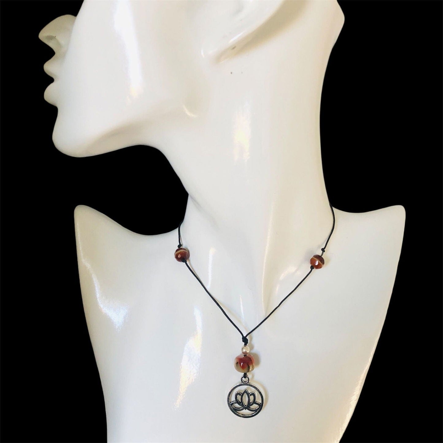 Black Thread Choker Necklace with Agate Silver Chamber Jewellery Store