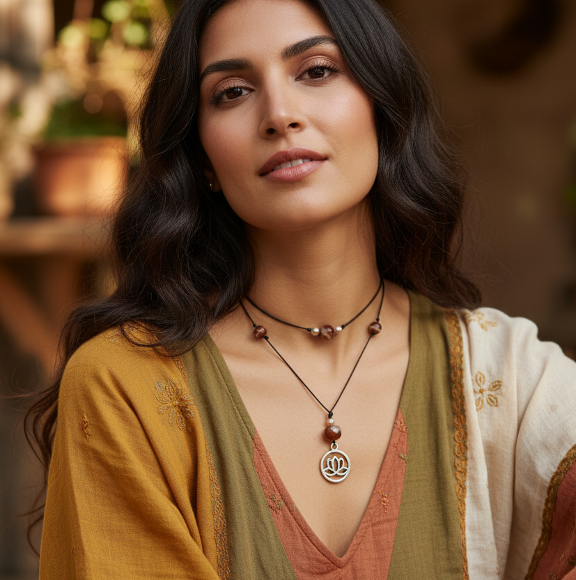 Black Thread Choker Necklace with Agate