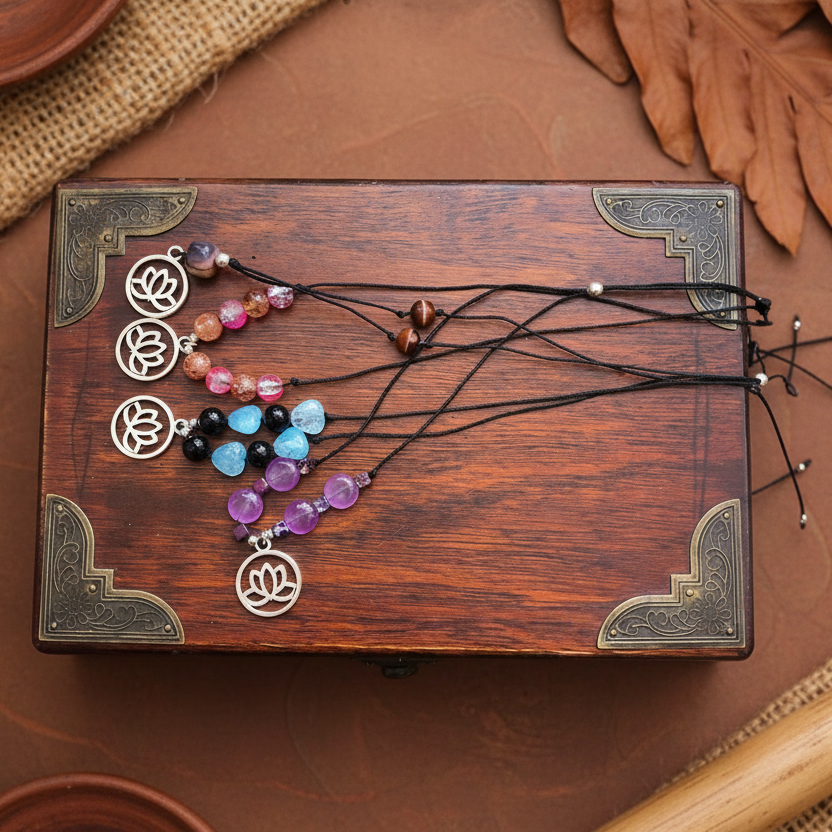 Black thread choker necklace with blue quartz and black onyx