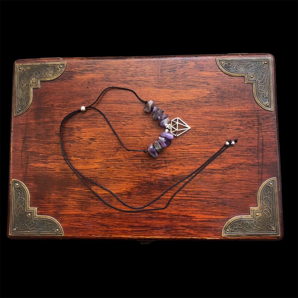 Black Thread Choker Necklace with Amethyst Chips Silver Chamber Jewellery Store